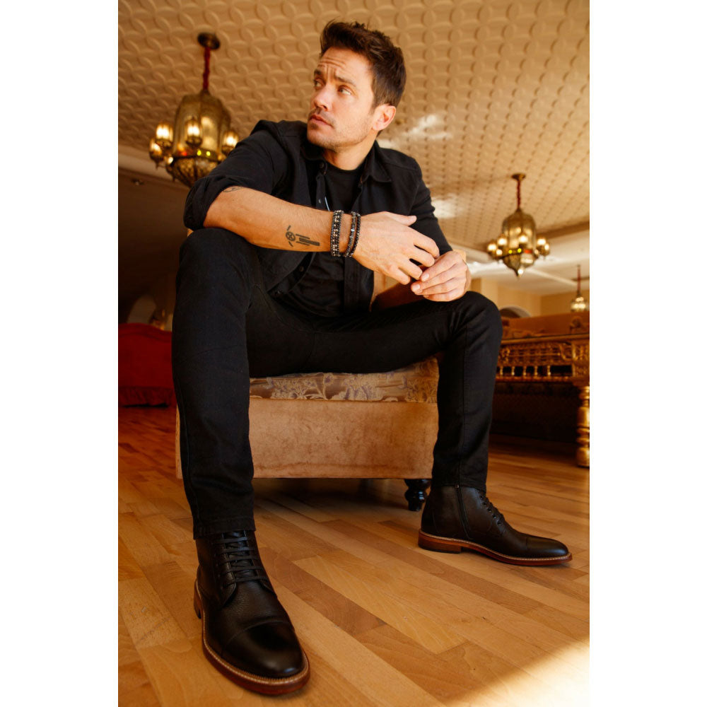 Vinci Leather The Bothey Black Leather Cap-toe Lace-up Boot With A Zipper (14554)
