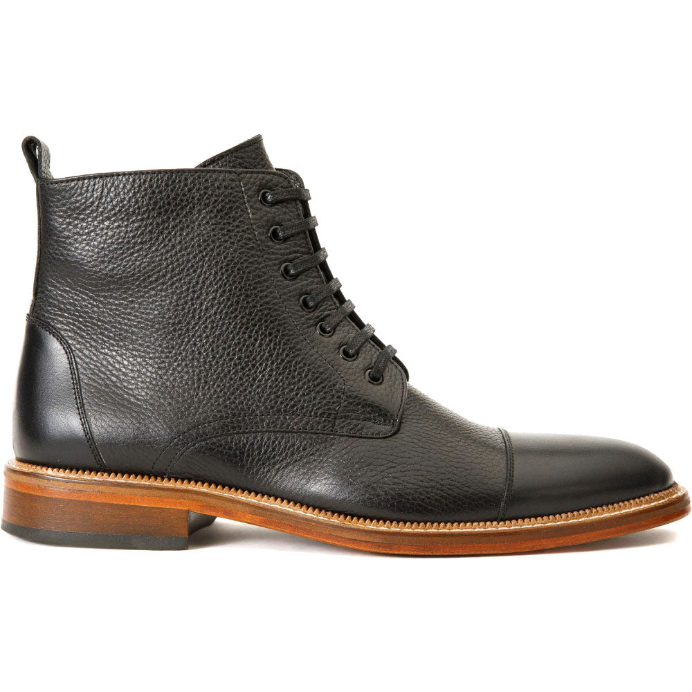 Vinci Leather The Bothey Black Leather Cap-toe Lace-up Boot With A Zipper (14554)