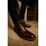 Vinci Leather The Bothey Brown Leather Cap-toe Lace-up Boot With A Zipper (14554)
