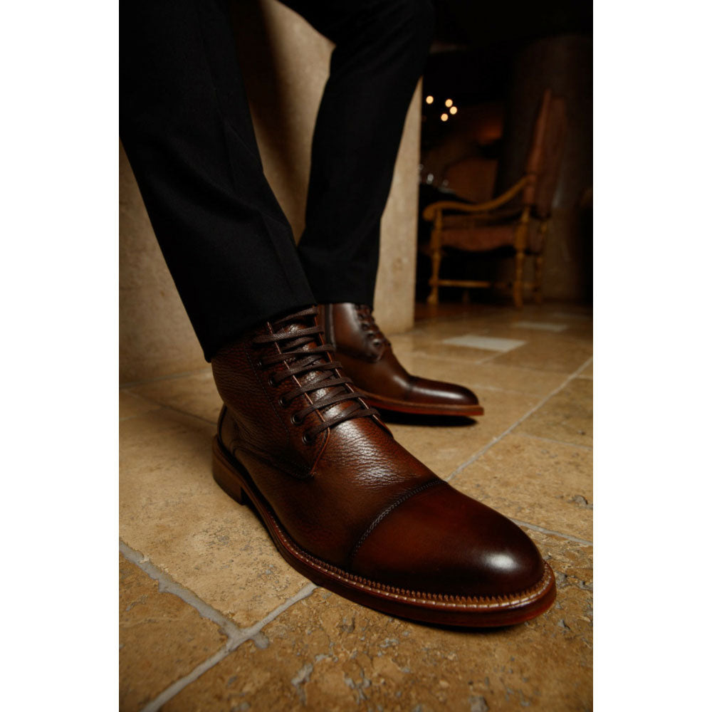 Vinci Leather The Bothey Brown Leather Cap-toe Lace-up Boot With A Zipper (14554)