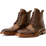 Vinci Leather The Bothey Brown Leather Cap-toe Lace-up Boot With A Zipper (14554)