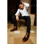 Vinci Leather The Bothey Brown Leather Cap-toe Lace-up Boot With A Zipper (14554)