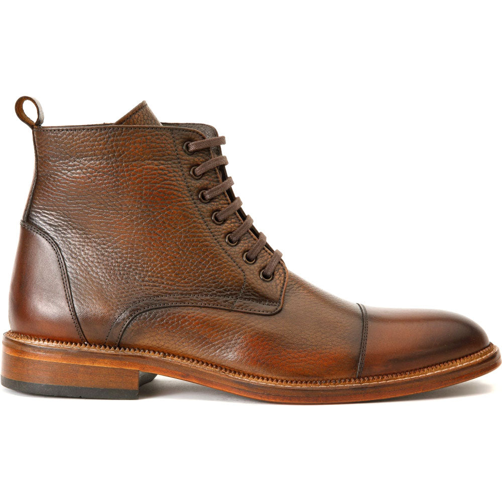 Vinci Leather The Bothey Brown Leather Cap-toe Lace-up Boot With A Zipper (14554)