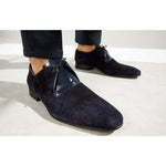 Vinci Leather The Brody Navy Blue Suede Dress Shoes (9244)