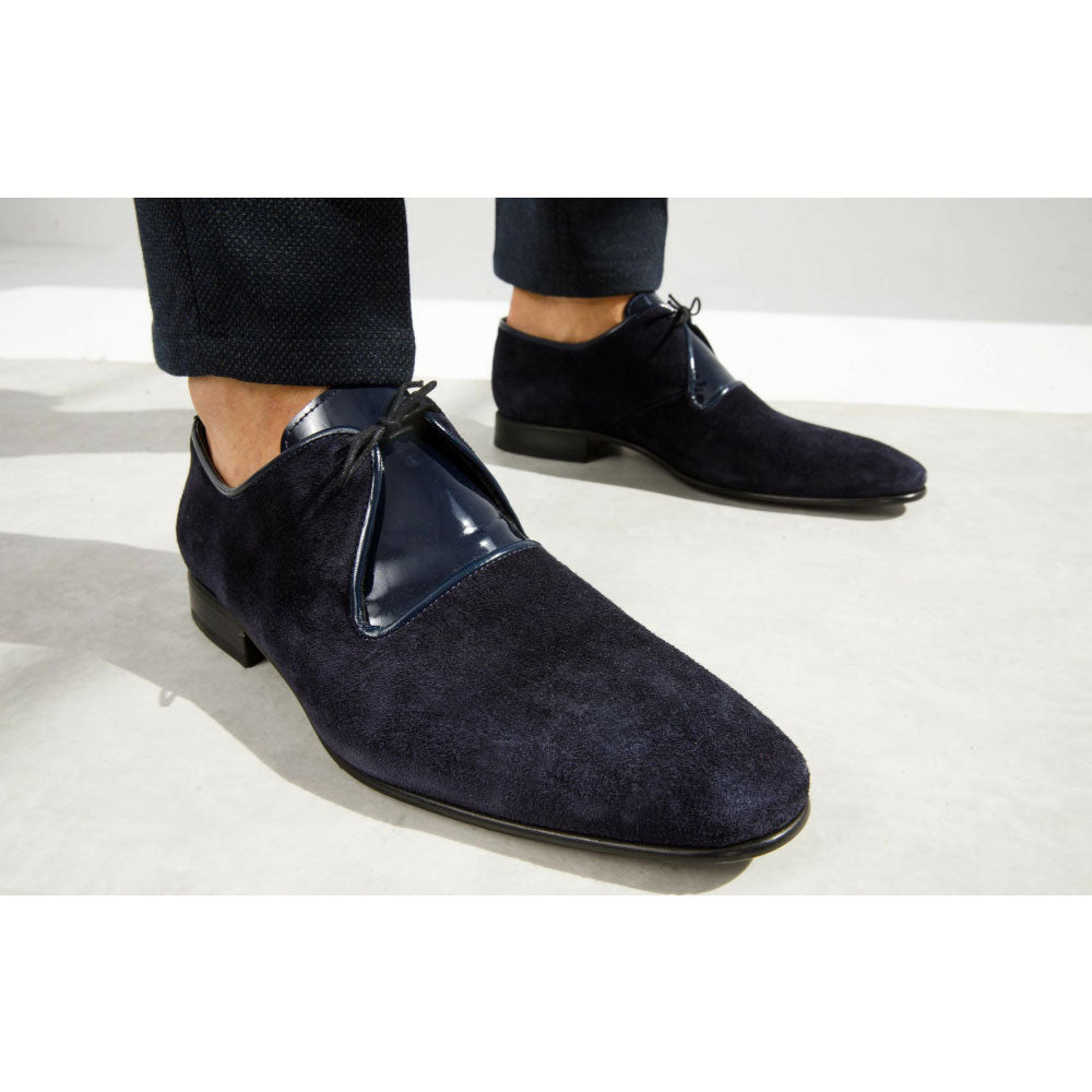 Vinci Leather The Brody Navy Blue Suede Dress Shoes (9244)