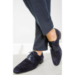 Vinci Leather The Brody Navy Blue Suede Dress Shoes (9244)