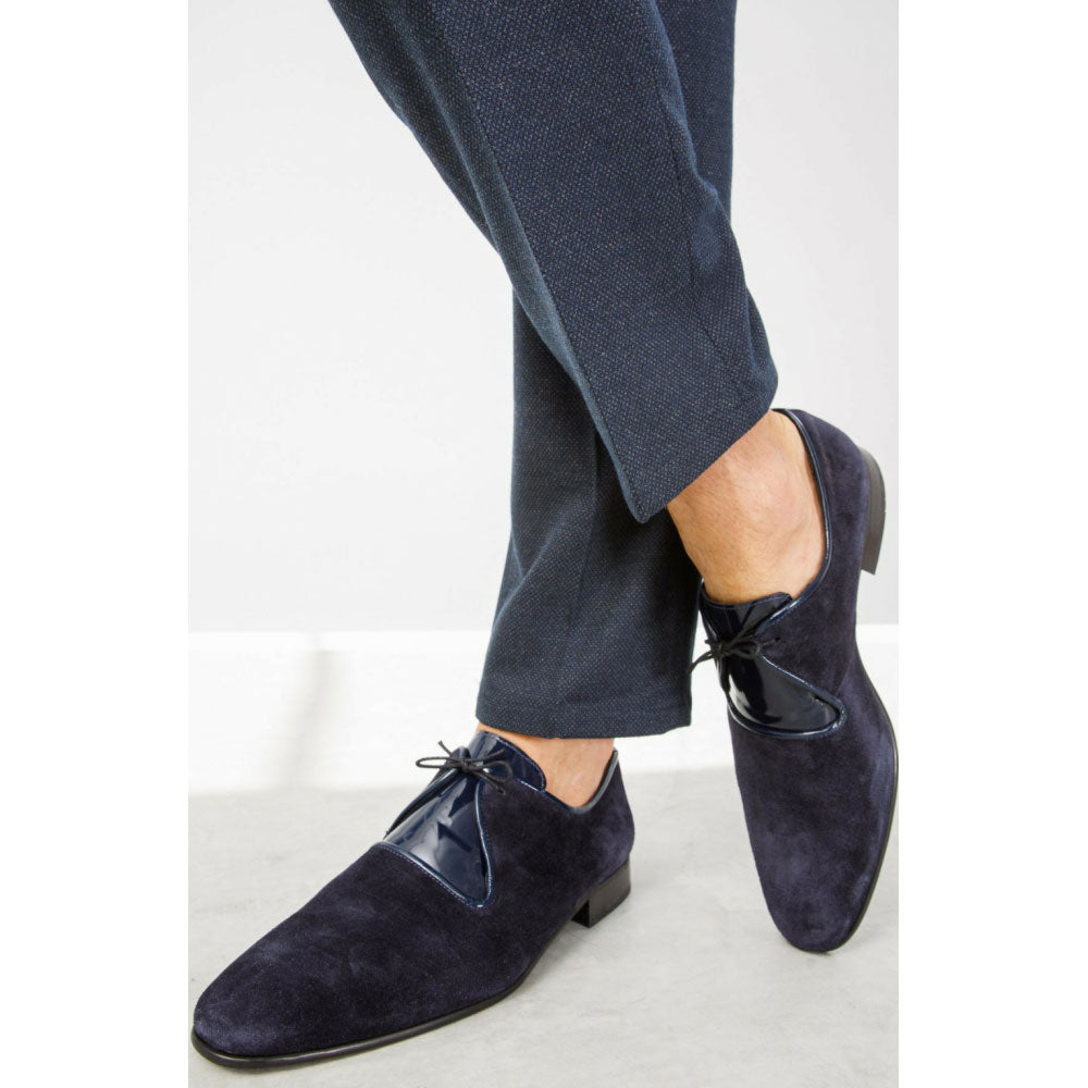 Vinci Leather The Brody Navy Blue Suede Dress Shoes (9244)