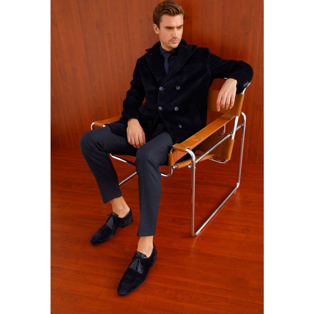 Vinci Leather The Brody Navy Blue Suede Dress Shoes (9244)
