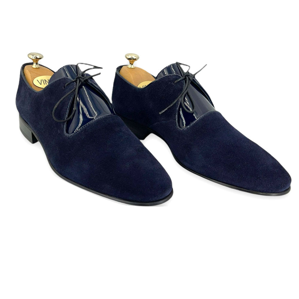 Vinci Leather The Brody Navy Blue Suede Dress Shoes (9244)