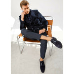 Vinci Leather The Brody Navy Blue Suede Dress Shoes (9244)