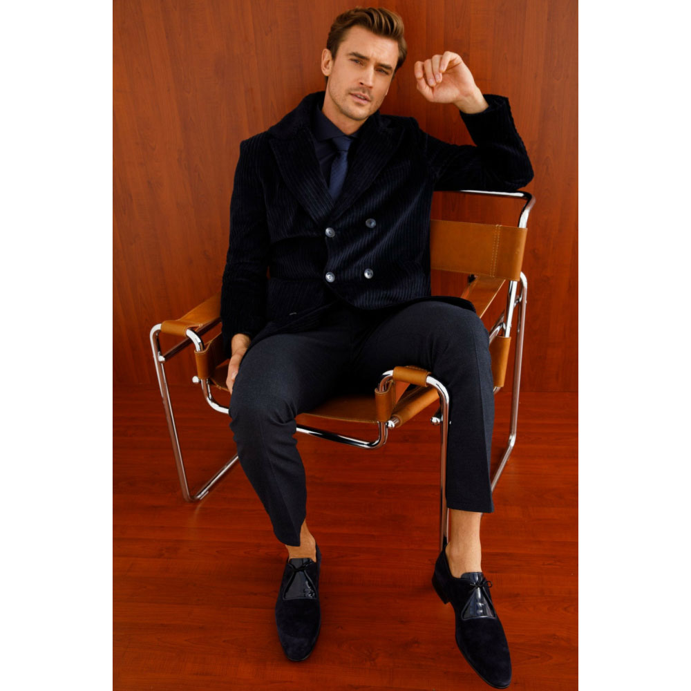 Vinci Leather The Brody Navy Blue Suede Dress Shoes (9244)