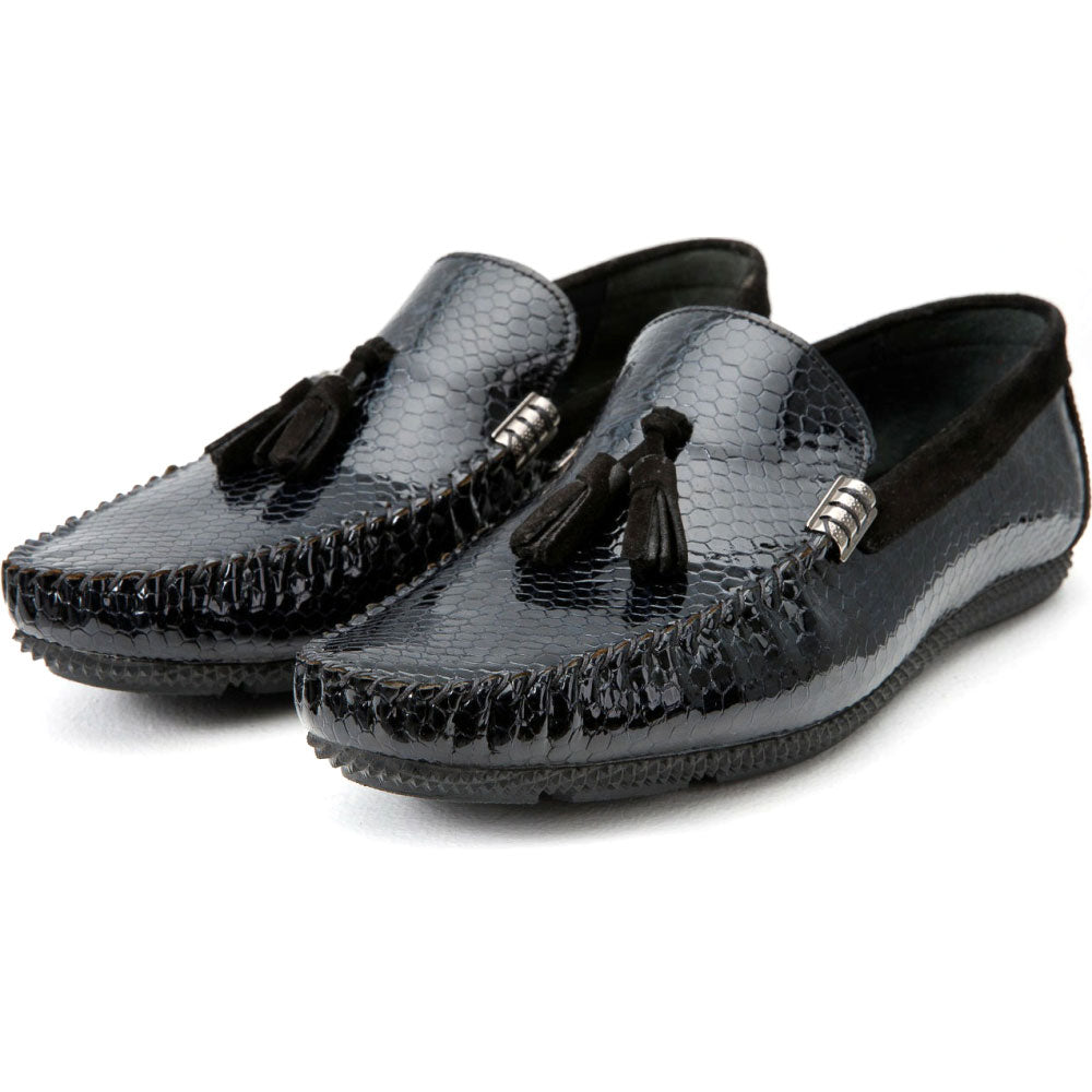 Vinci Leather The Cordova Black Patent Leather Tassel Loafer (8498)