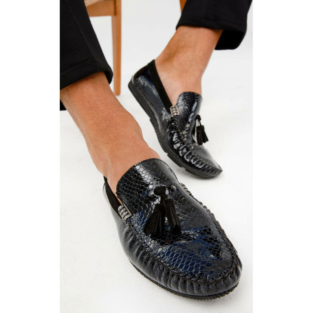 Vinci Leather The Cordova Black Patent Leather Tassel Loafer (8498)