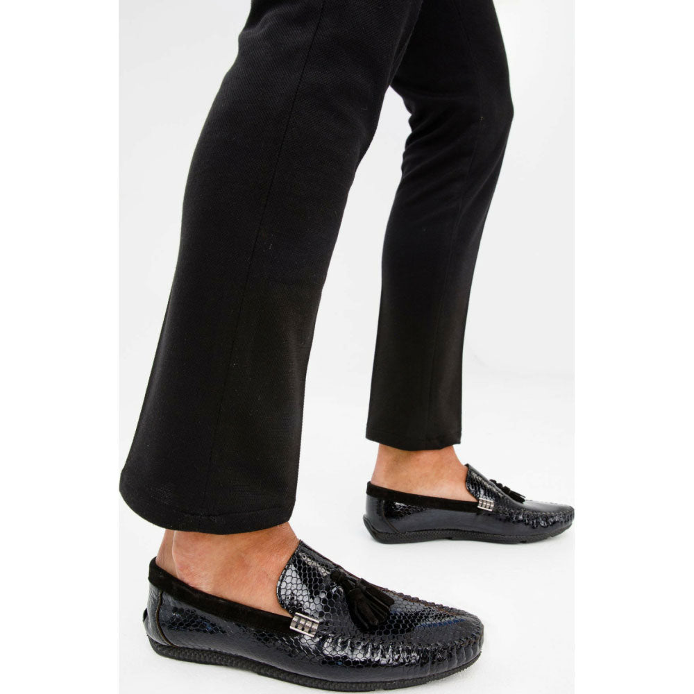 Vinci Leather The Cordova Black Patent Leather Tassel Loafer (8498)