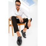Vinci Leather The Cordova Black Patent Leather Tassel Loafer (8498)