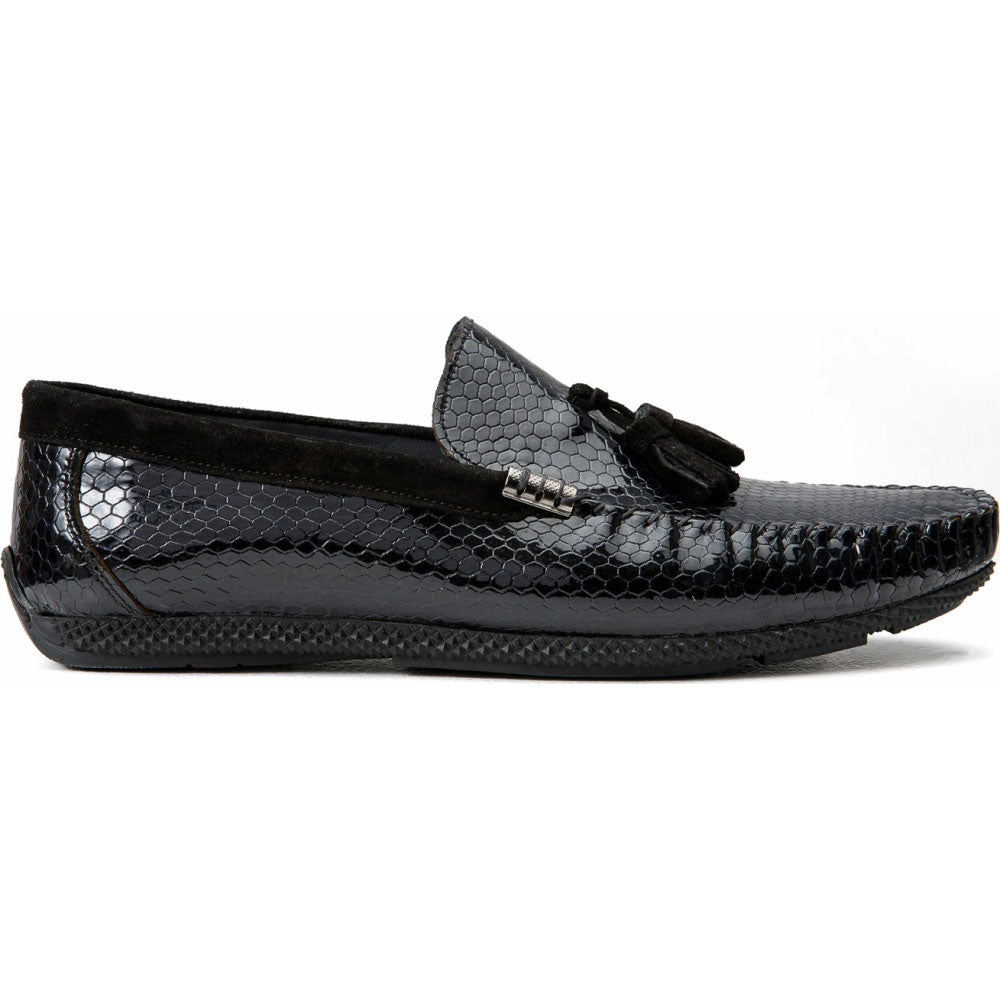 Vinci Leather The Cordova Black Patent Leather Tassel Loafer (8498)