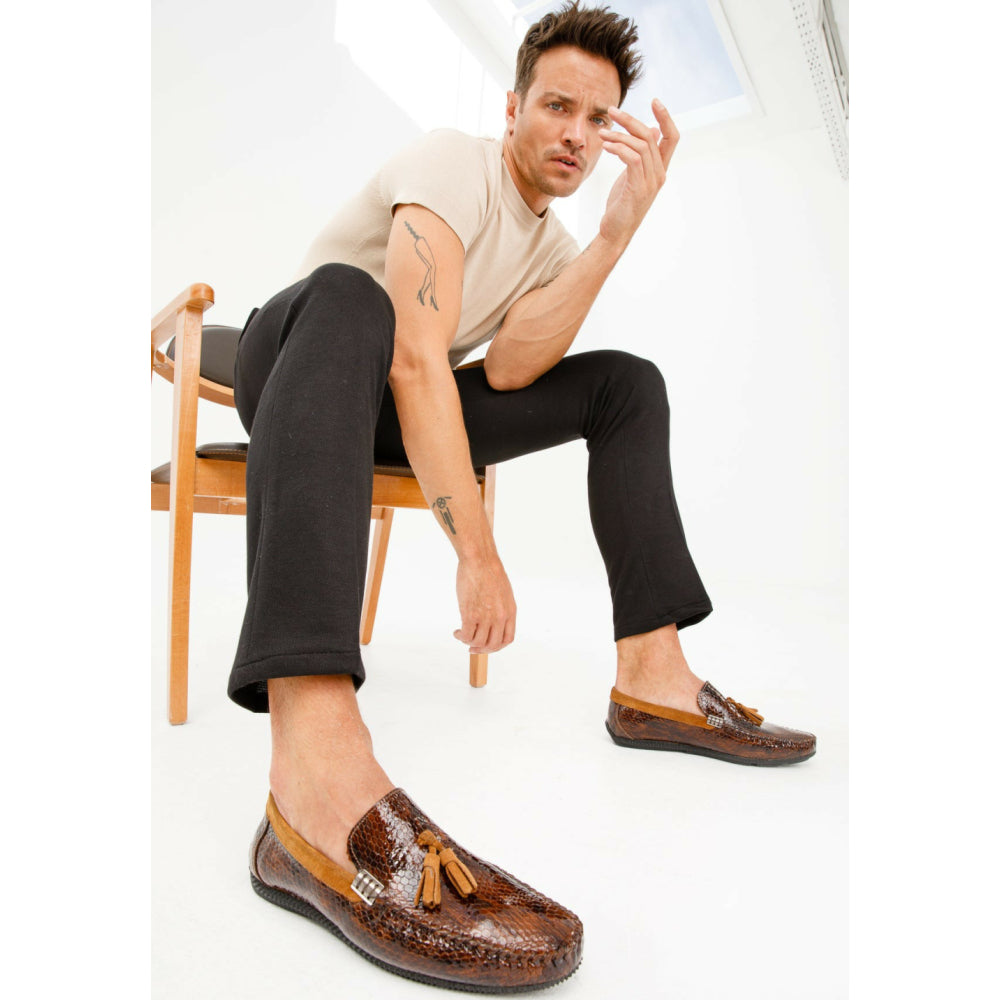 Vinci Leather The Cordova Brown Patent Leather Tassel Loafer (8498)