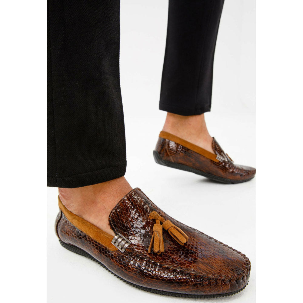 Vinci Leather The Cordova Brown Patent Leather Tassel Loafer (8498)