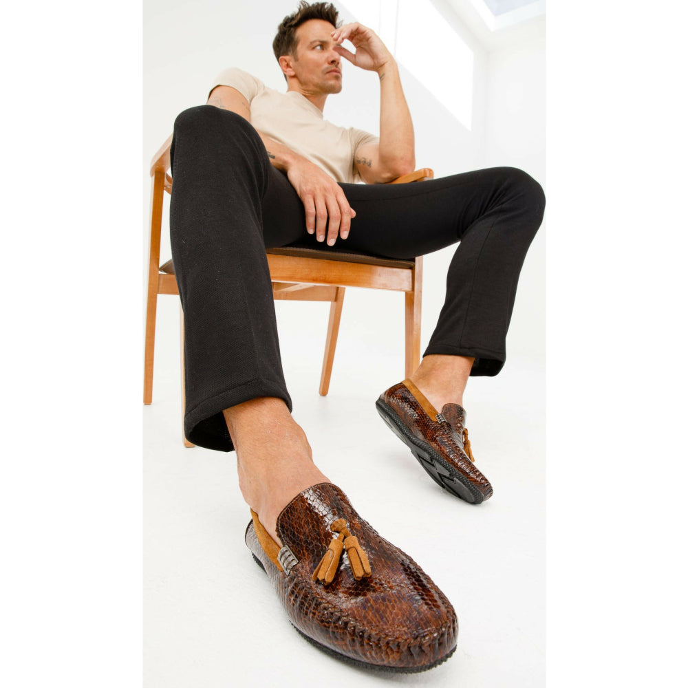 Vinci Leather The Cordova Brown Patent Leather Tassel Loafer (8498)