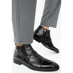 Vinci Leather The Dallas Black Leather Bit Ankle Zip-up Dress Boot (10726)