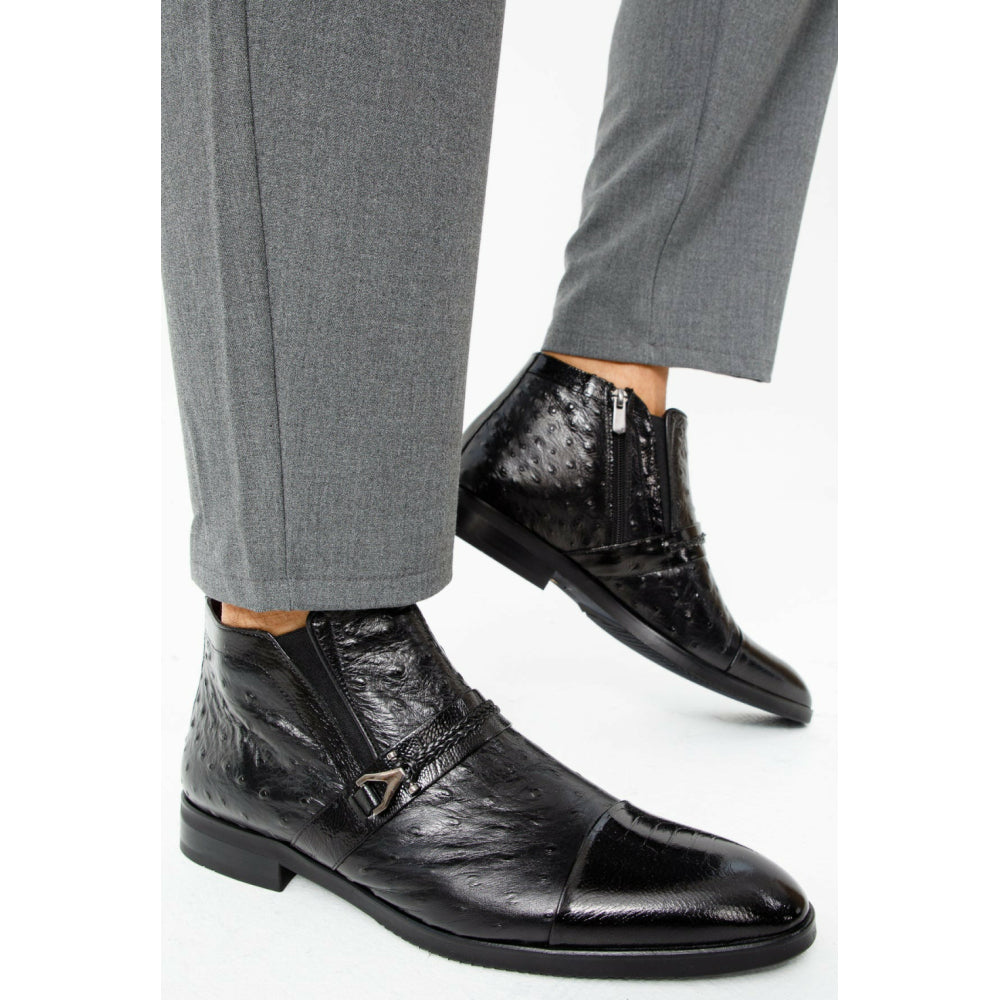 Vinci Leather The Dallas Black Leather Bit Ankle Zip-up Dress Boot (10726)