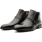 Vinci Leather The Dallas Black Leather Bit Ankle Zip-up Dress Boot (10726)