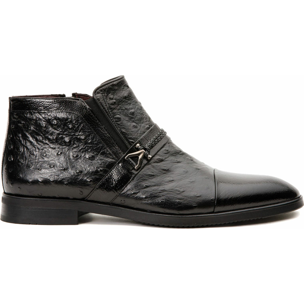 Vinci Leather The Dallas Black Leather Bit Ankle Zip-up Dress Boot (10726)