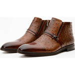 Vinci Leather The Dallas Brown Leather Bit Ankle Zip-up Dress Boot (10726)