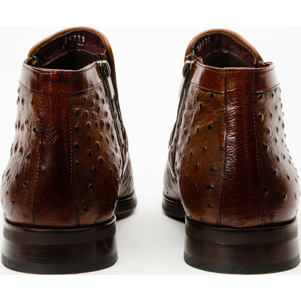 Vinci Leather The Dallas Brown Leather Bit Ankle Zip-up Dress Boot (10726)