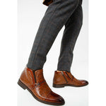 Vinci Leather The Dallas Brown Leather Bit Ankle Zip-up Dress Boot (10726)