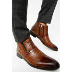 Vinci Leather The Dallas Brown Leather Bit Ankle Zip-up Dress Boot (10726)