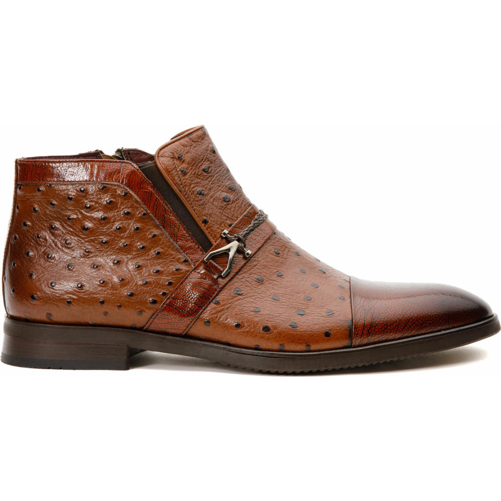 Vinci Leather The Dallas Brown Leather Bit Ankle Zip-up Dress Boot (10726)
