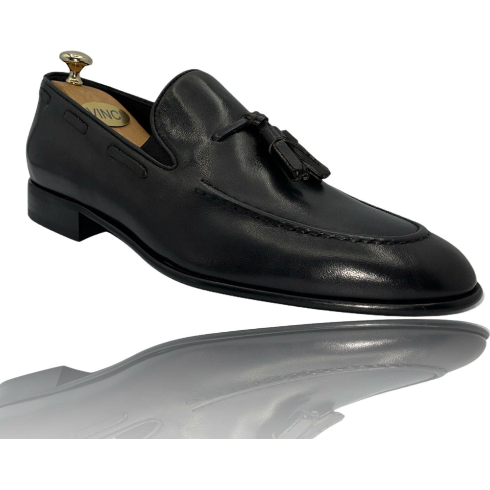 Vinci Leather The Dixon Black Leather Tassel Loafer (13409)