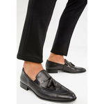 Vinci Leather The Dixon Black Leather Tassel Loafer (13409)