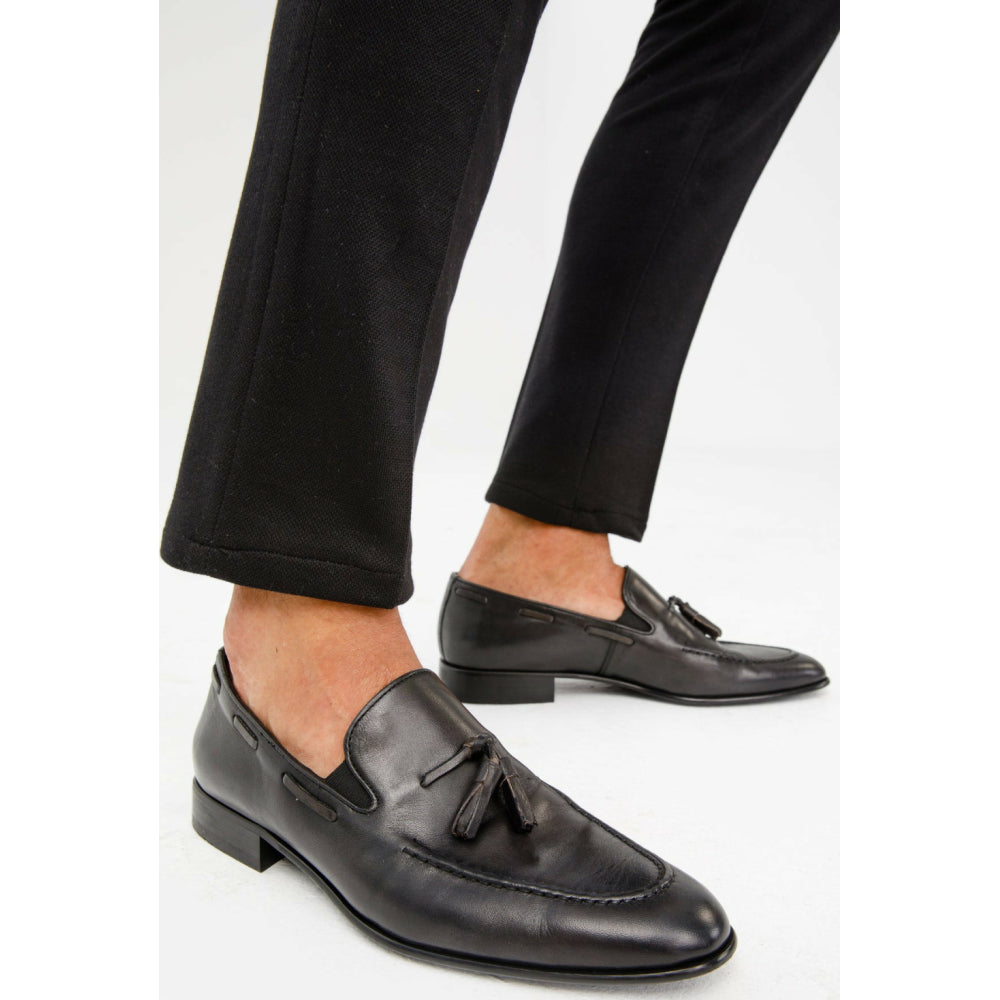 Vinci Leather The Dixon Black Leather Tassel Loafer (13409)