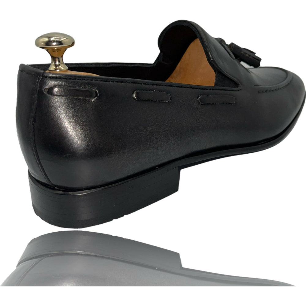 Vinci Leather The Dixon Black Leather Tassel Loafer (13409)