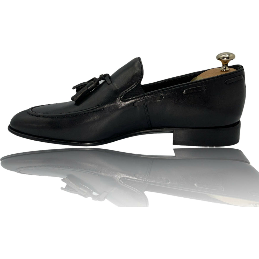Vinci Leather The Dixon Black Leather Tassel Loafer (13409)