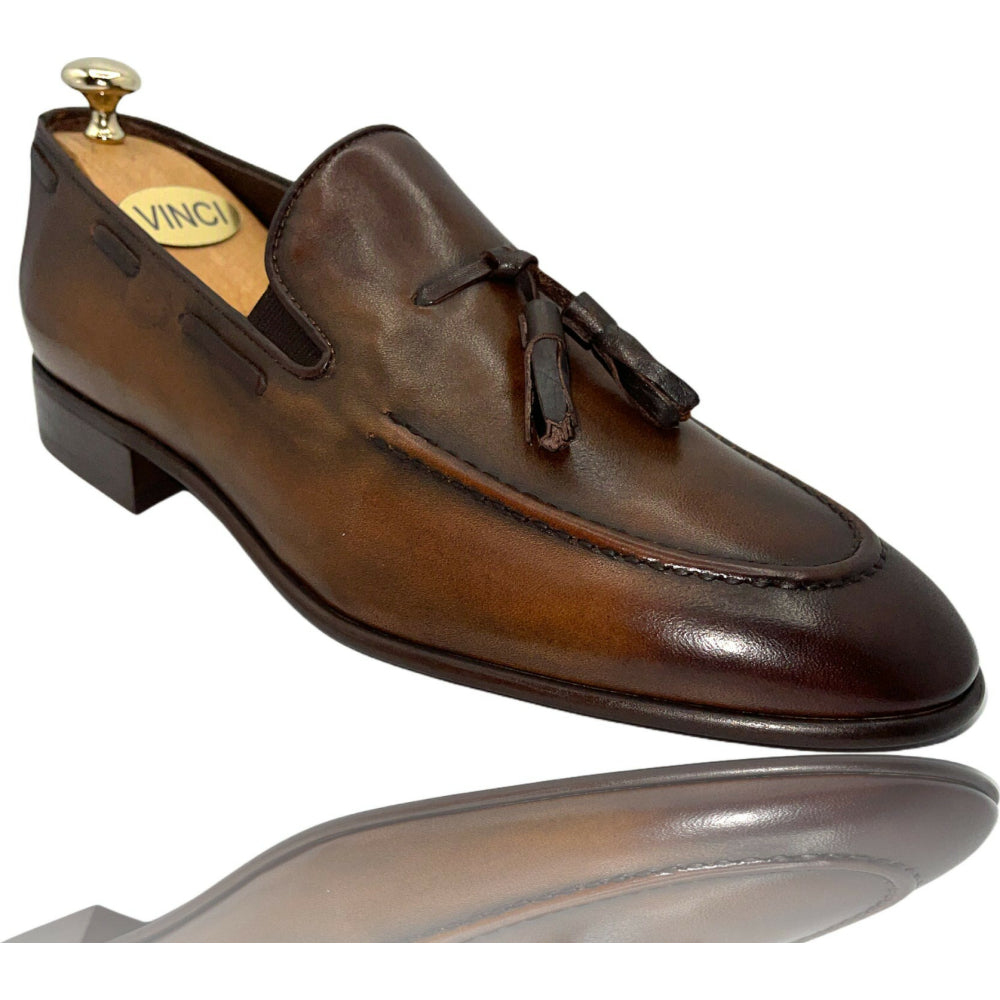 Vinci Leather The Dixon Brown Leather Tassel Loafer (13409)