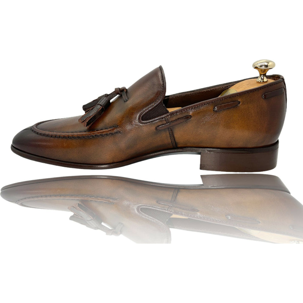 Vinci Leather The Dixon Brown Leather Tassel Loafer (13409)