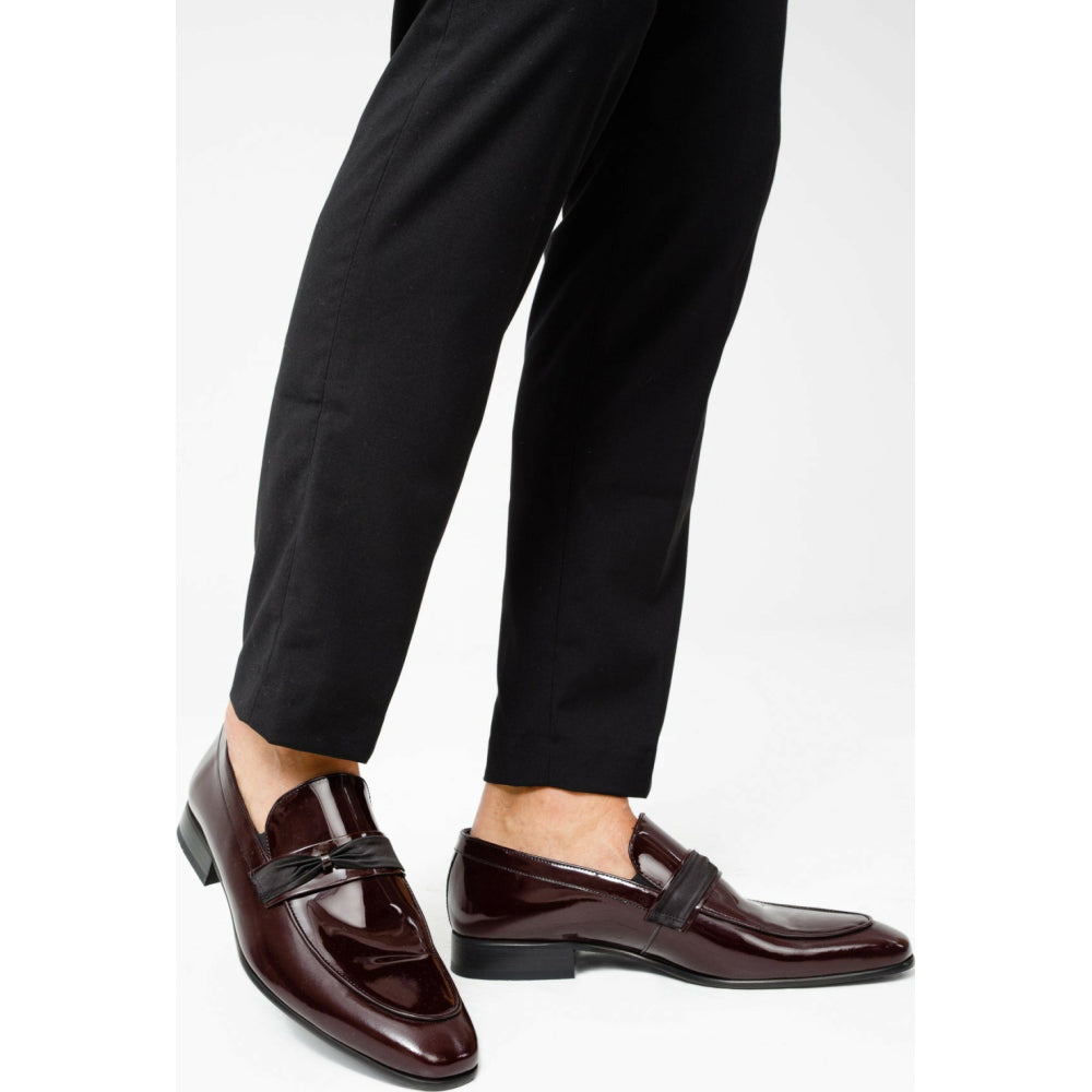 Vinci Leather The Dodoma Burgundy Patent Leather Loafer Shoe (8017)