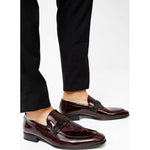 Vinci Leather The Dodoma Burgundy Patent Leather Loafer Shoe (8017)