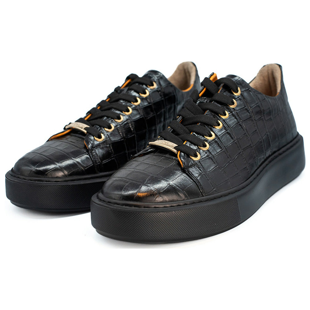 Vinci Leather The Dublin Black Leather Men Sneaker (18610)
