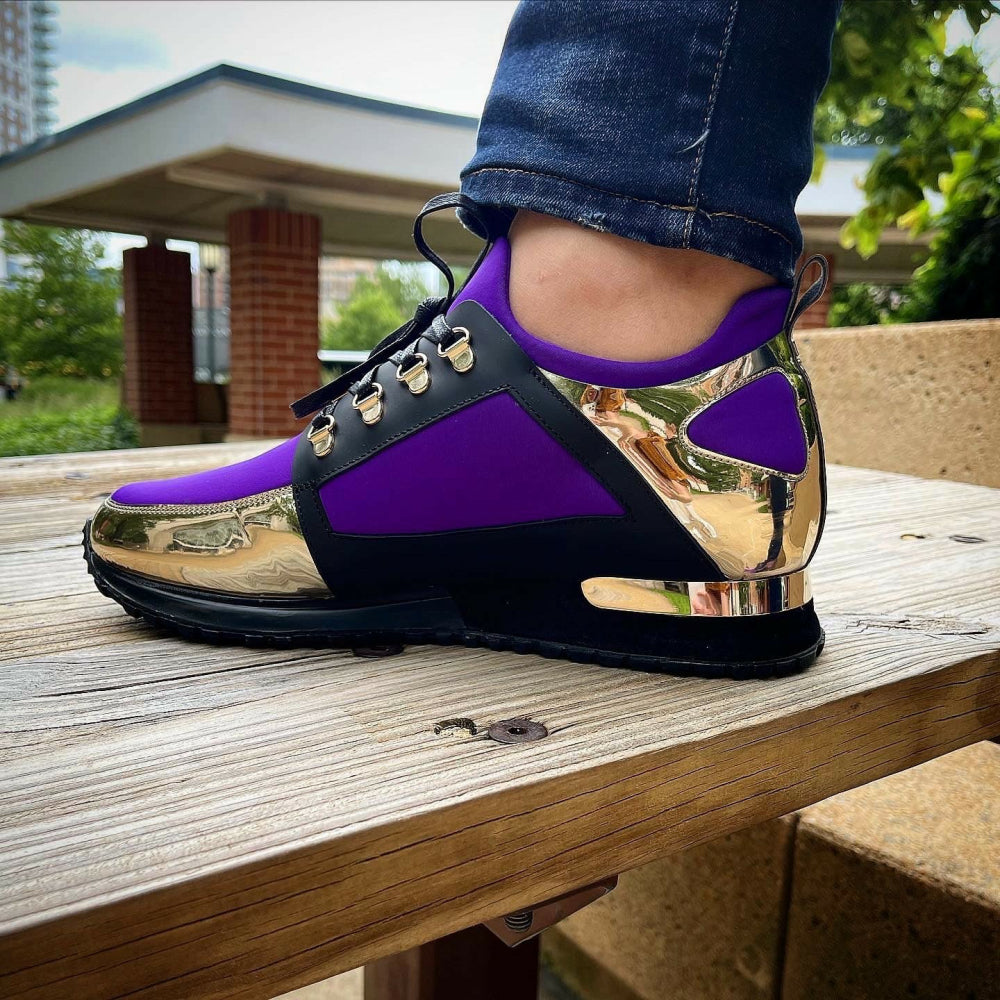Vinci Leather The Emir Gold / Purple Leather Sneaker For Men (D-529)
