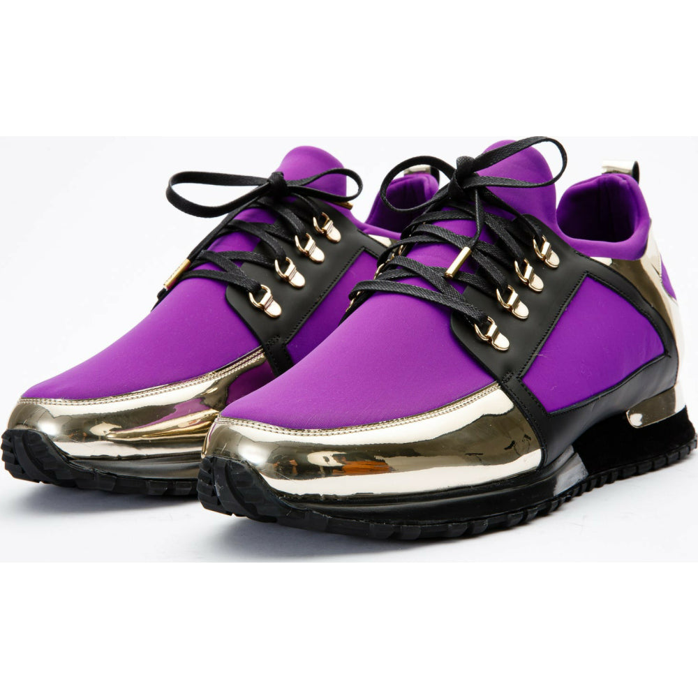 Vinci Leather The Emir Gold / Purple Leather Sneaker For Men (D-529)