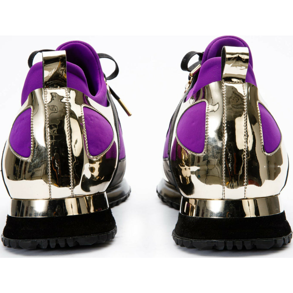 Vinci Leather The Emir Gold / Purple Leather Sneaker For Men (D-529)
