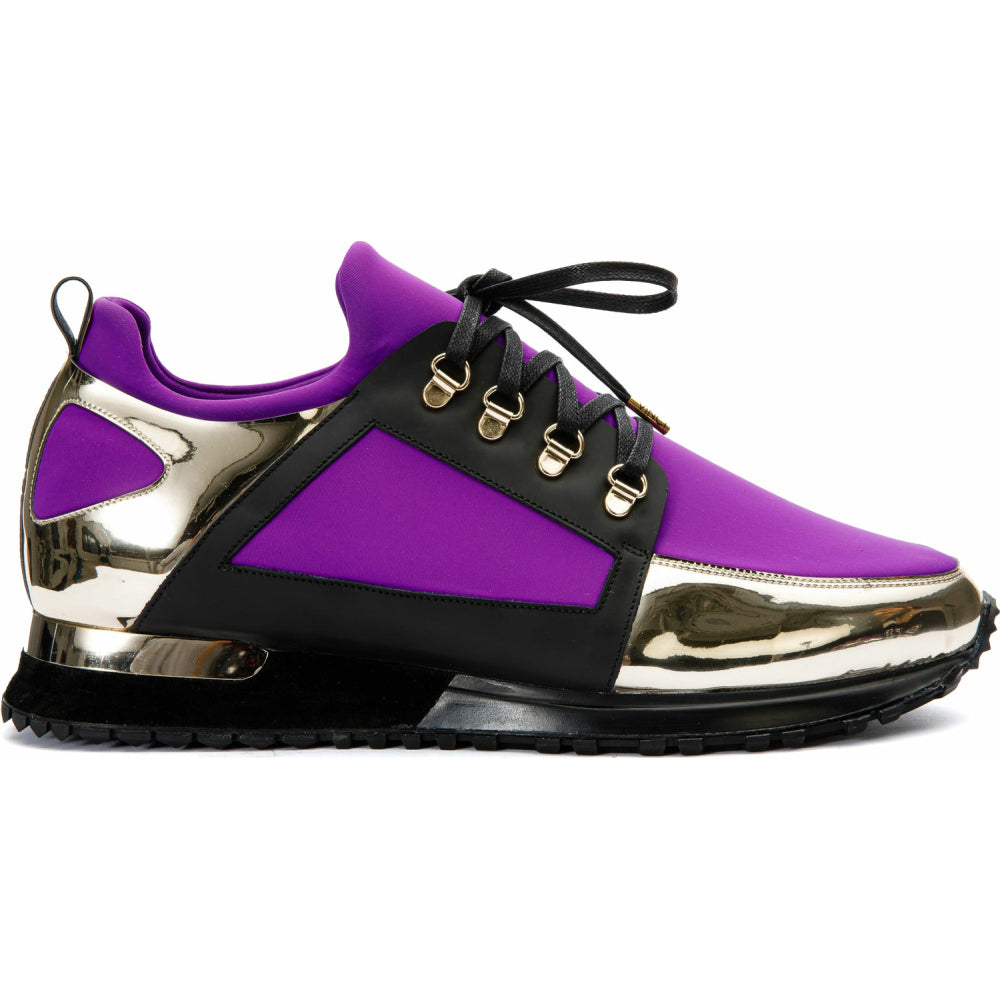 Vinci Leather The Emir Gold / Purple Leather Sneaker For Men (D-529)
