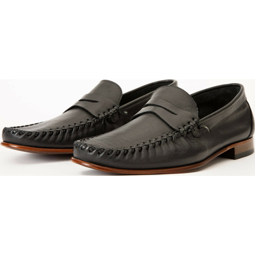 Vinci Leather The Eregli Black Leather Penny Loafer (08100)