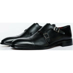 Vinci Leather The Essen Black Cap Toe Double Monk Strap Shoe (10775)