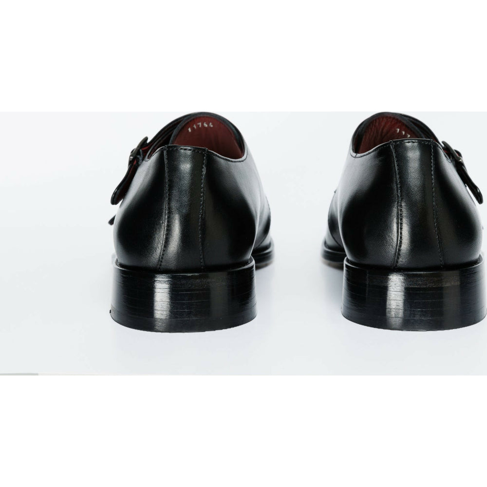 Vinci Leather The Essen Black Cap Toe Double Monk Strap Shoe (10775)