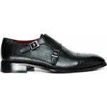 Vinci Leather The Essen Black Cap Toe Double Monk Strap Shoe (10775)